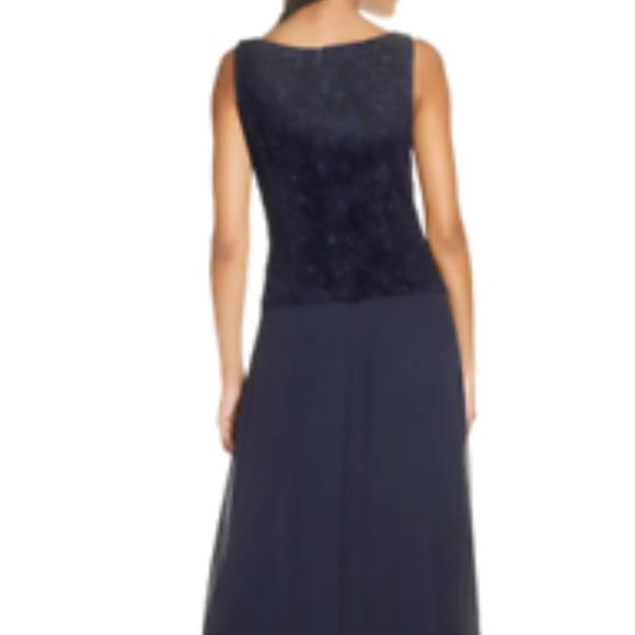 ALEX EVENINGS SEQUIN MOCK TWO PIECE NAVY GOWN sz 18 - Picture 2 of 5